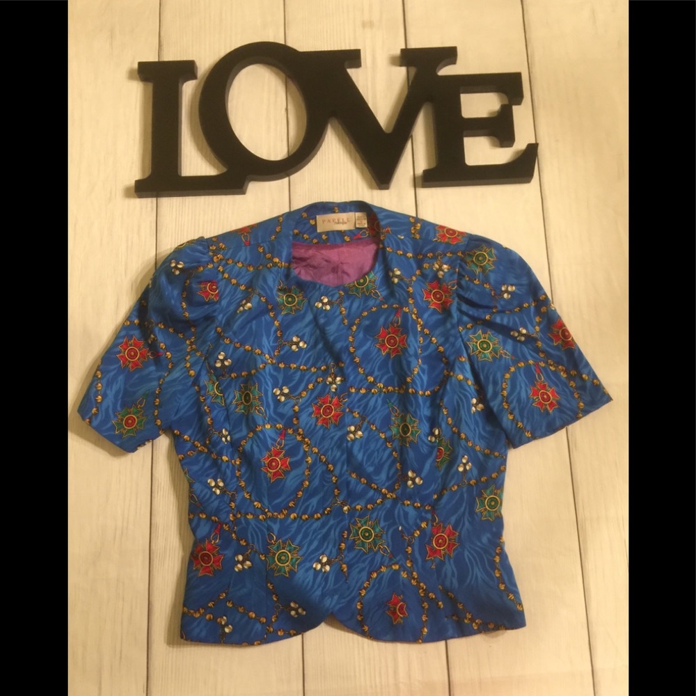VTG Papéll Boutique Sz 8 Blue Chain Print 2pc Set - Picture 7 of 8